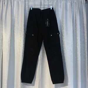 PLT Black Distressed Cargo Pants